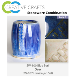 Blue Surf SW-100 over Himalayan Salt SW-187 Stoneware Glaze Combination